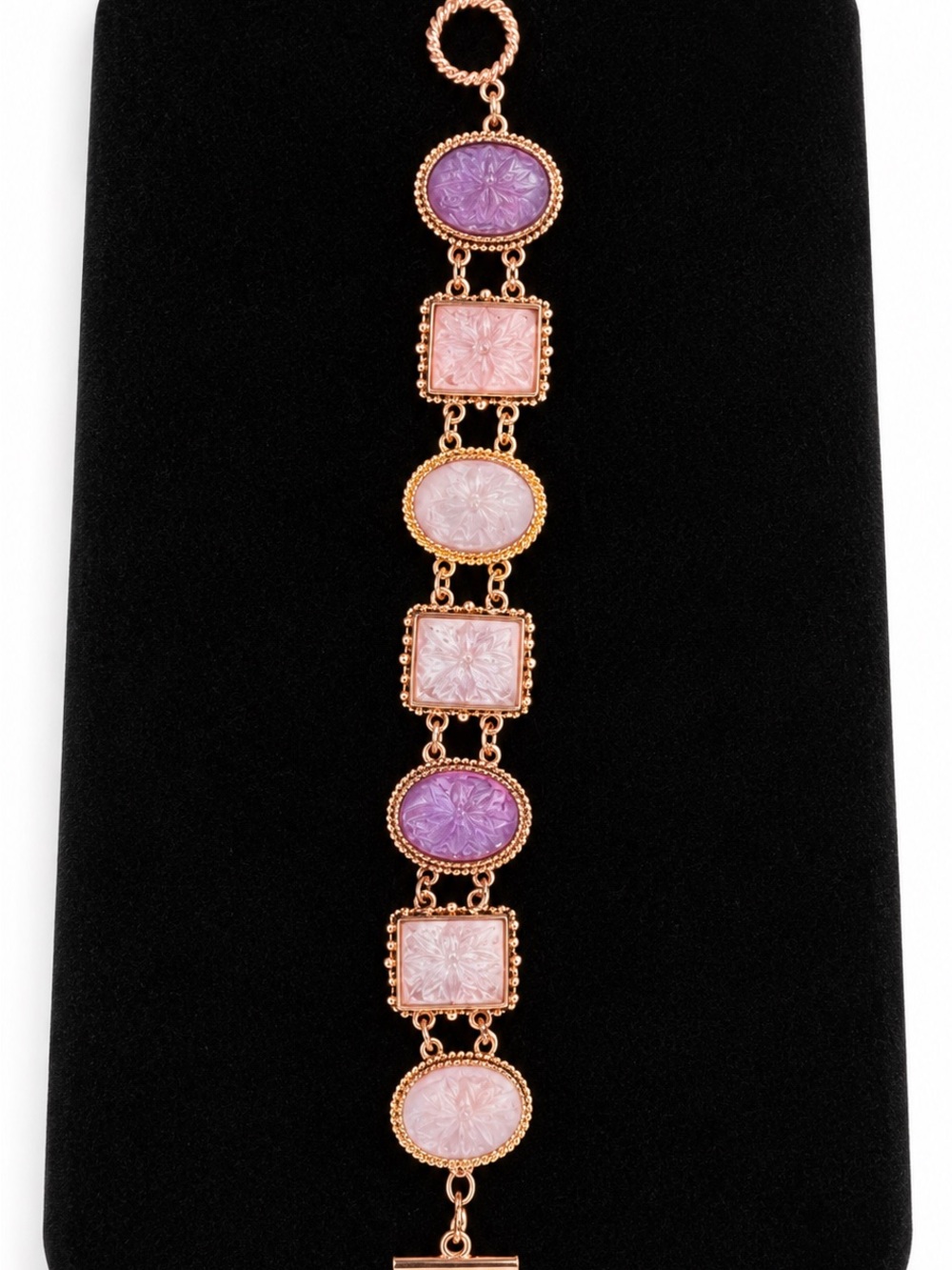 Rose Gold Bracelet with Lavender and Blush Resin Medallions